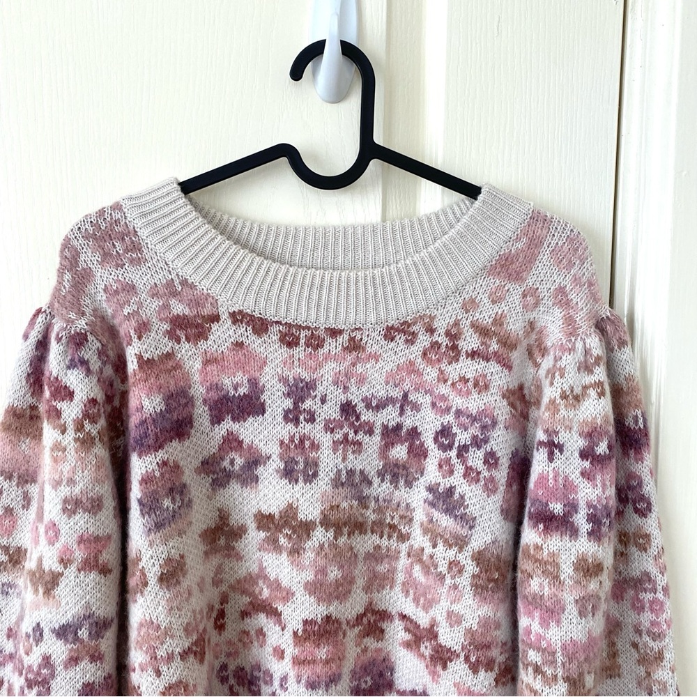 $395 LoveShackFancy Kirsten Wool/Alpaca Printed Pullover Ribbed Sweater size M - Picture 5 of 14